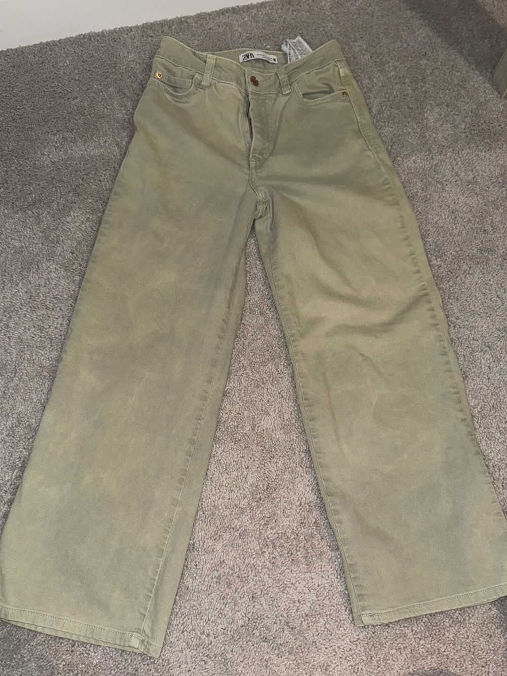 Zara Olive Green Wide Leg Jeans